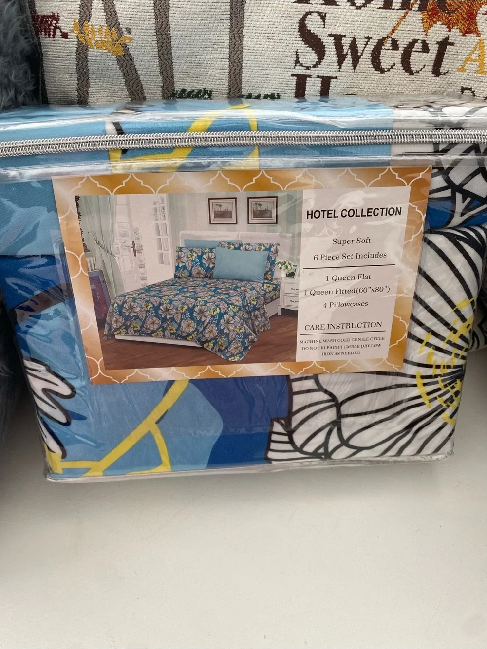 Hotel Collection Queen Sheet Set in Blue, Yellow, White